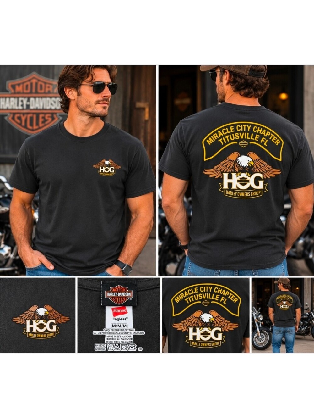 Harley Davidson HOG Miracle City Chapter Titusville FL Eagle T-Shirt Black M